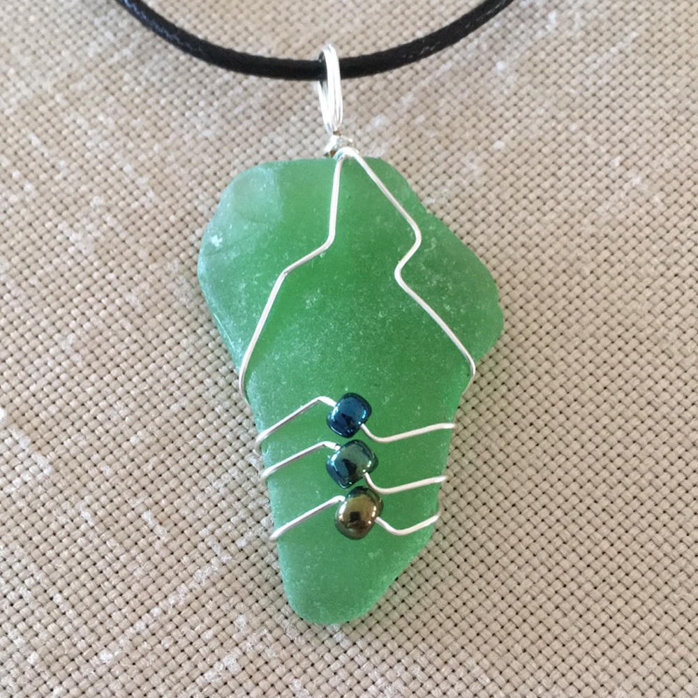 Sea Glass Beaded Green Necklace Handcrafted